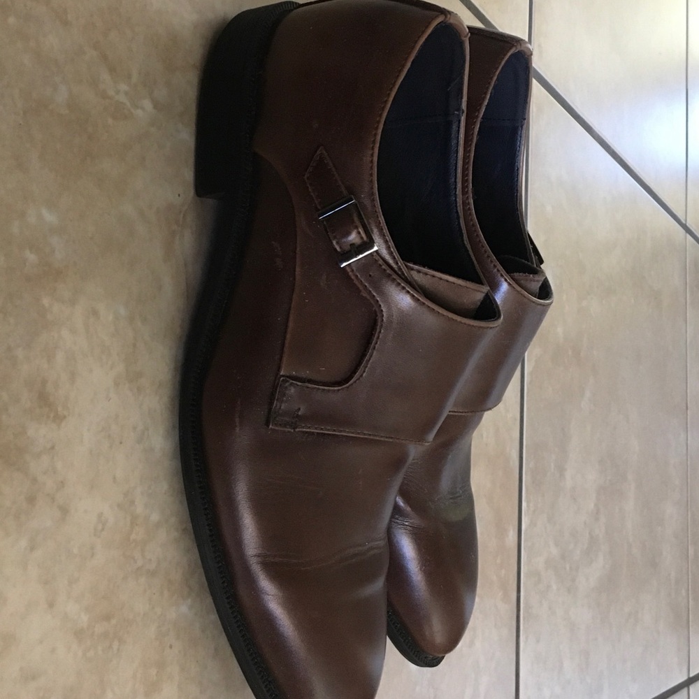 Joseph Abboud Brown Leather Single Monk Strap Oxfords